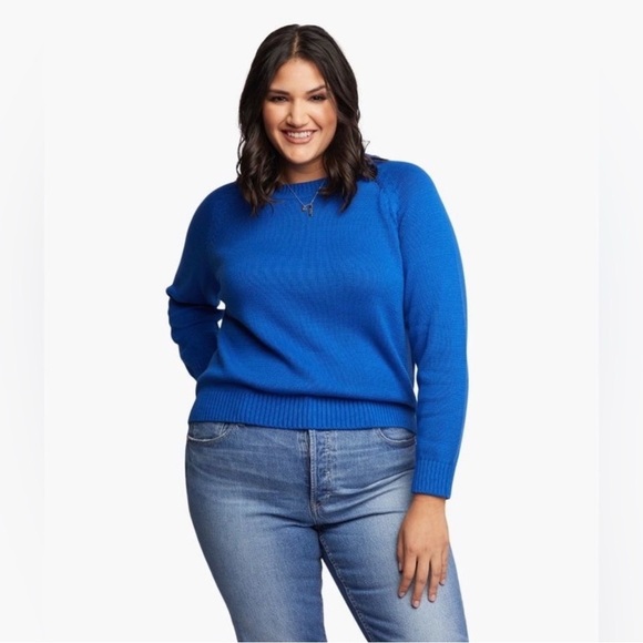 Able Lily Pullover Ribbed Knit Step Hem 100% Organic Cotton Blue Sweater Small - Picture 2 of 8